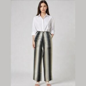 ALEMBIKA Linen Blend Wide Leg Pant 4 US 10 12 Israel Beige White and Navy blue